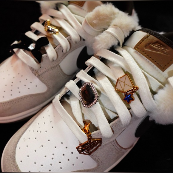 Nike Women's dunks (Low mink and jewels) white and tan with fur trim and charms - Picture 2 of 8